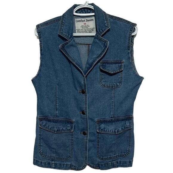 Comfort Denim Women's Short‎ Sleeve Button Front V-Neck Vest with Pockets Size M - Picture 1 of 4